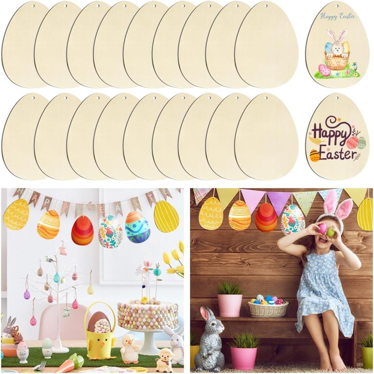 20-Pack 7-Inch Wooden Easter Egg Cutouts – Unfinished Wood Egg Slices, Blank DIY Craft Ornaments for Painting, Art Projects & Easter Décor